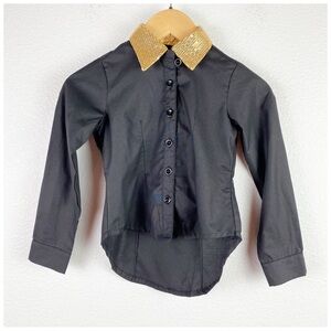 NWT Liv Kids Sequin Button Down‎ Long Sleeve Shirt in Black Size 4/5